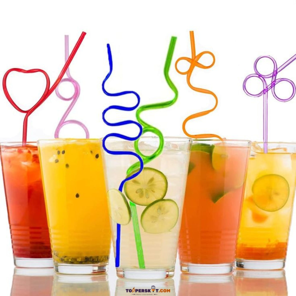 Plastic Reusable Silly Straws - Bendy, Curly Mocktail Party Kids Straws (Pack of 5)